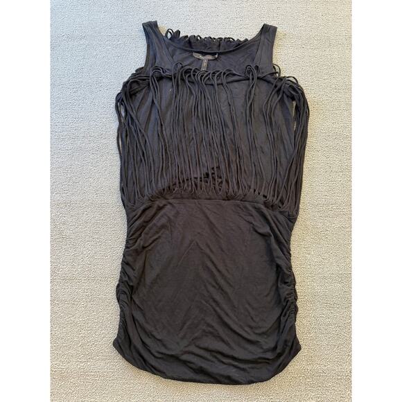 BCBG MAXAZRIA Womens Size XS Black Fringe Ruched Tank Top Boho Style - Picture 1 of 11